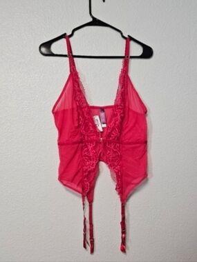 Hot Pink Lace Garter Bustier Sz M